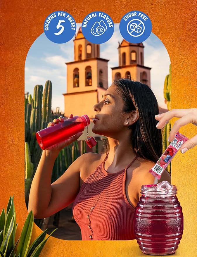 Klass Aguas Frescas | Drink Mix Hibiscus Berries | Sugar Free! (Pack of 4, 40 Count Powder Stick Packs)