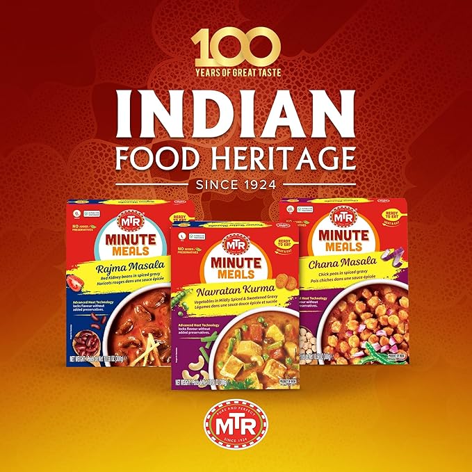 MTR - Minute Meals: Navratan Kurma - Vegetables in Mildly Spiced & Sweetened Gravy - Tasty Indian Meal with No Added Preservatives - Suitable for Vegetarians, Ready in Minutes! (Pack of 6)