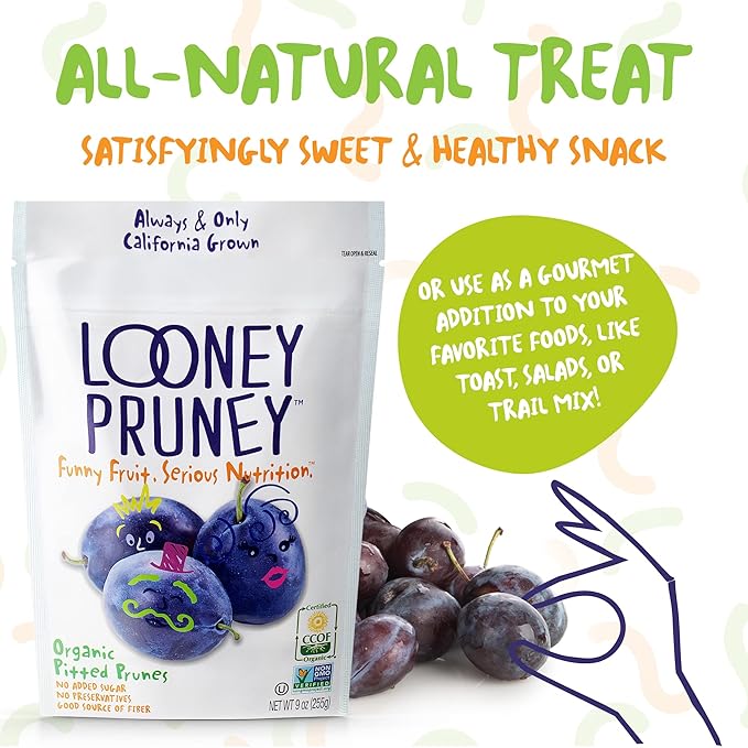 Looney Pruney Organic Pitted Dried Prunes for the Entire Family | Always California-Grown | Kosher | No Added Sugar & No Preservatives (6 pack)