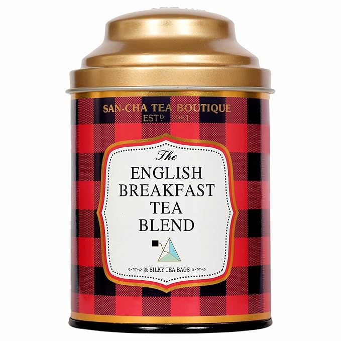 Sancha Tea Boutique English Breakfast Tea Bags | 25 Pyramid Bags | Rich Assam Black Tea Blend | Malty & Full Bodied Morning Brew