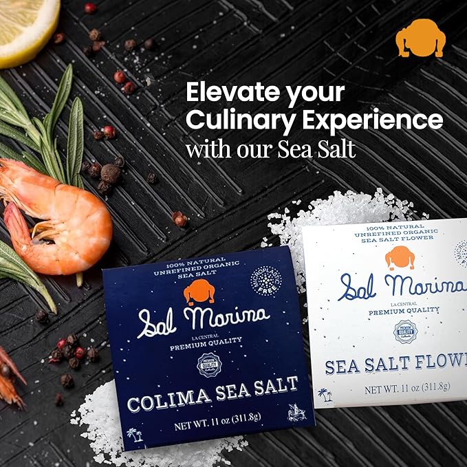 SAL MARINA | Sea Salt & Sea Salt Flower 11oz - Harvested Hand | Kosher Salt 100% Natural - Vegan Gluten Free Organic Table Salt Seasoning Food