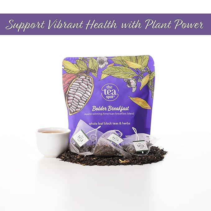 The Tea Spot Bolder Breakfast Tea with Dark Chocolate Flavoring | Blend of Black Tea, Pu?™erh Tea, Calendula Flowers, Sunflower Petals, and Chocolate Flavoring | 15 Tea Bags