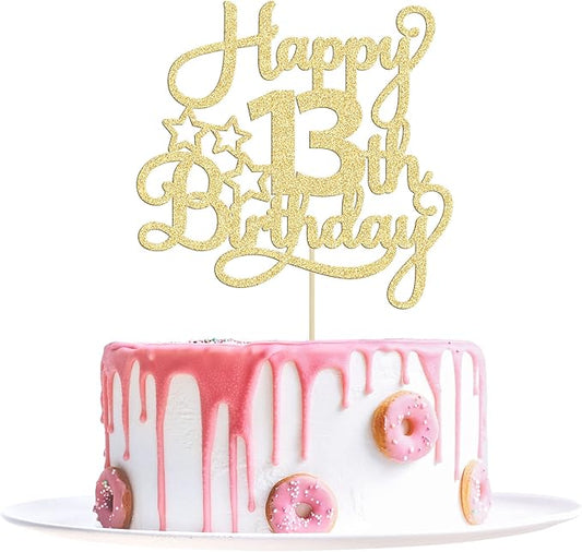 1 Pack Happy 13th Birthday Cake Topper Gold Glitter 13 Official Teenager Cheers to 13 Years Old Birthday Cake Pick for Celebrating 13th Birthday Anniversary Party Cake Decorations Supplies