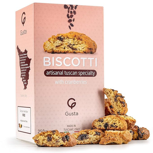 Gusta Authentic Soft Biscotti Cookies Made in Tuscany, Italy - Cranberry - Original Two Bites Size - All Natural Ingredients - Fresh & Genuine Italian Dessert Treats - 8.82oz