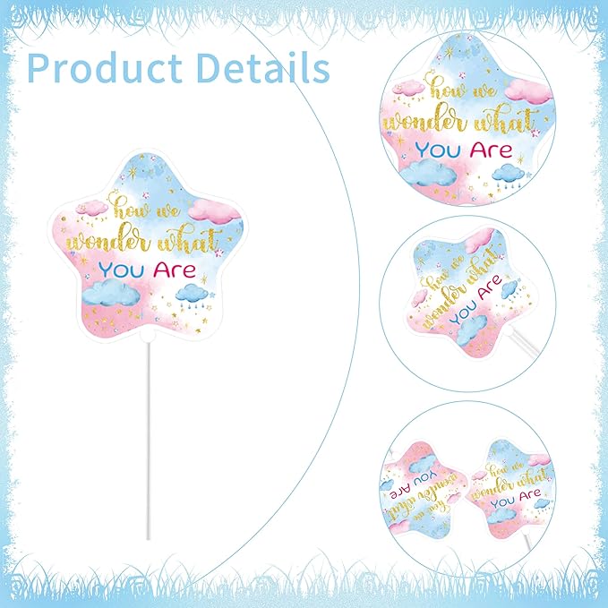 24Pcs Star Baby Shower Cupcake Toppers, Twinkle Twinkle Little Star Cupcake Decorations, Moon Cloud Party Supplies, Gender Reveal Decor