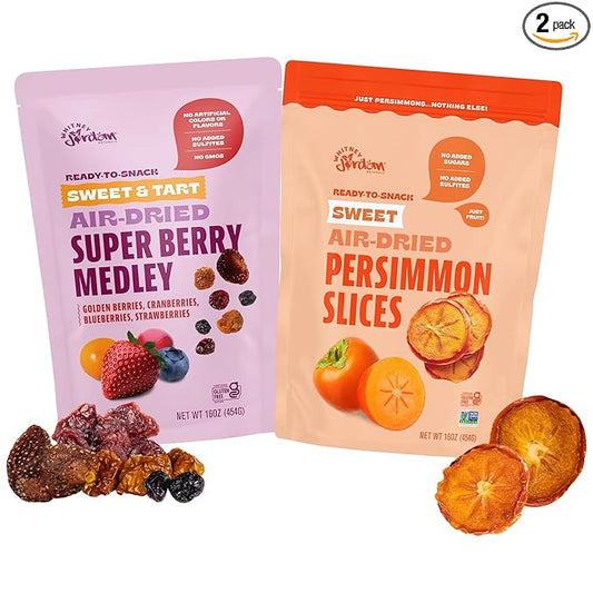 Whitney Jordan Naturals Air-Dried Fruit Variety Pack | 2 Individual Packs ??Super Berry Medley & Persimmon Slices | Gluten-Free, Non-GMO, Vegan Snack | Real Fruit for Clean Snacking | 32 Oz