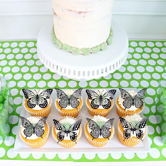 Gyufise 36 Pack Black Laser 3D Butterfly Cupcake Toppers Hollow Cake Decorations for Birthday Wedding Fairy Party Wall Sticker Decal