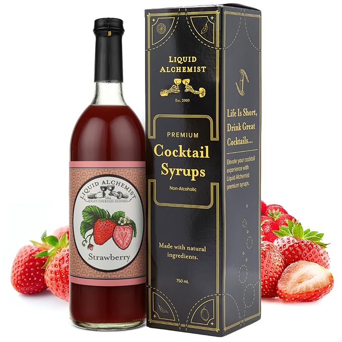 Liquid Alchemist Strawberry Syrup for Drinks - Real Ingredients Make our Strawberry Puree for Drinks a Perfect Margarita Mix - Our Flavored Syrup is Gluten & Dairy Free (25.4 oz)