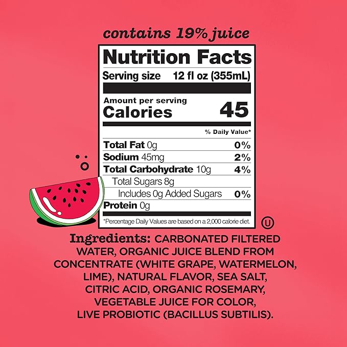Culture Pop Soda, Watermelon & Lime, Probiotic Low Sugar Soda, Sparkling Juice Alternative, Non-GMO, Kosher, Gluten-Free, No Stevia (12pk)