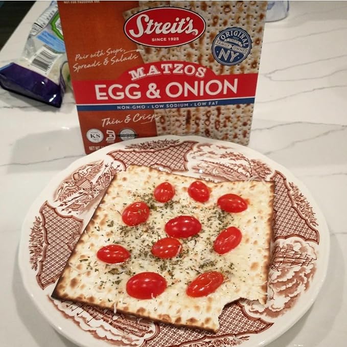 Streit's Egg & Onion Matzo - Thin & Crispy, Low Sodium, Low Fat, Family Owned, Kosher Certified, Pair with Soups, Spreads & Salads (11oz, Pack of 3)