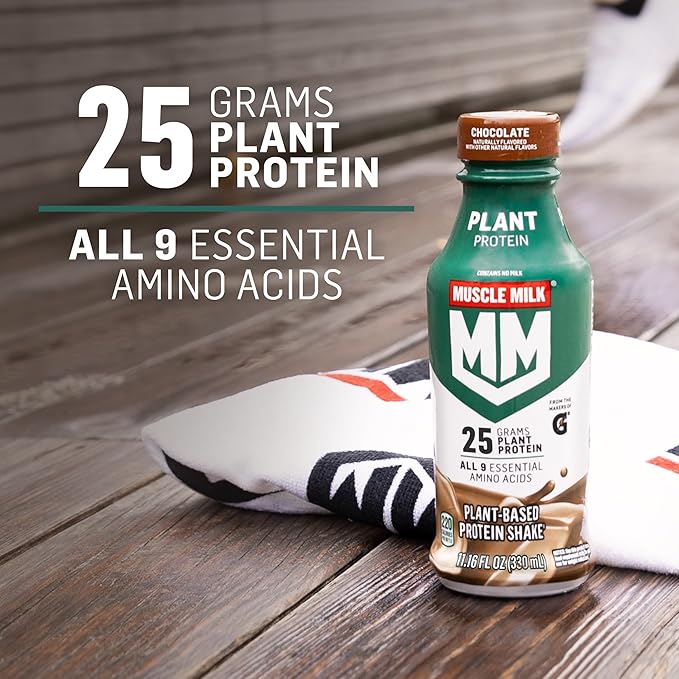 Muscle Milk Plant Based Protein Shake, Chocolate, 11.16 Fl Oz (Pack of 12)