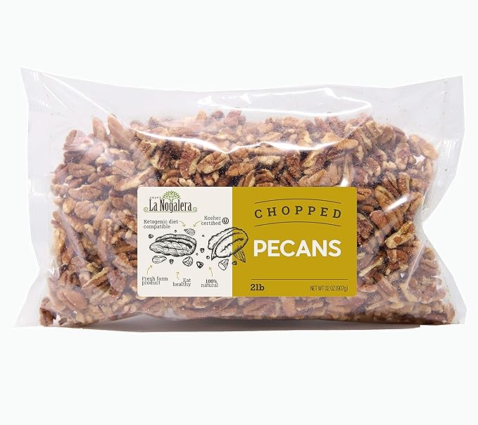 La Nogalera - 2 lbs Chopped shelled pecans. Raw pecan nuts that compare to organic, NO SHELL, Non-GMO, No Preservatives, Unpasteurized, Kosher and Halal Certified and Ketogenic friendly