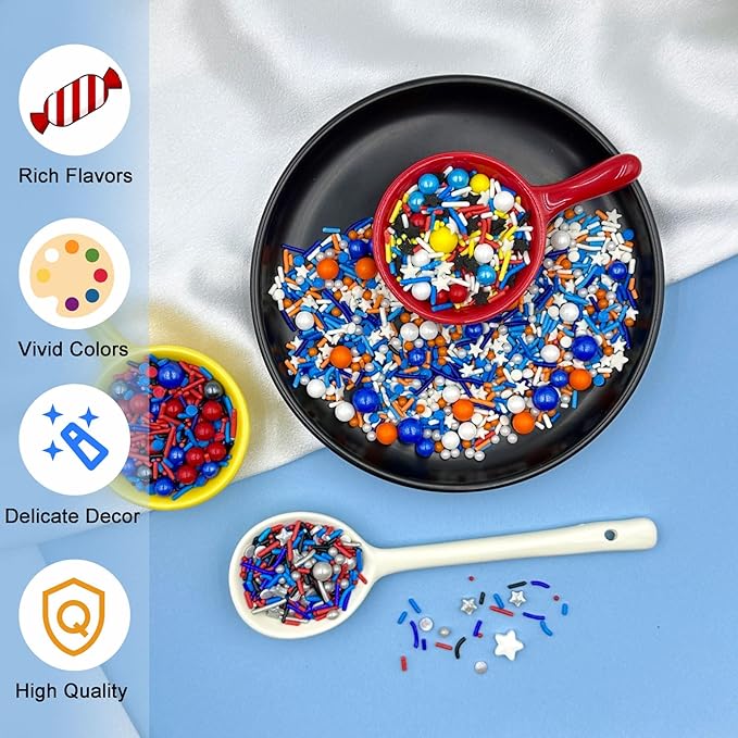 Sprinkles for Cake Decorating, Fancy Red Blue White and Orange Pearl Star Jimmies Cake Sprinkles Mix for Cookie Baking Ice Cream Cupcake