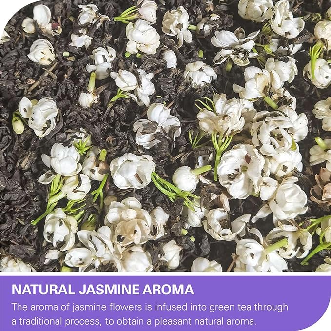 WT WEETEE Organic Jasmine Green Tea Loose Leaf, Organic Green Tea Scented with Jasmine Blossoms, No Artificial Flavors, 16 Ounce, Great Natural Energy Source