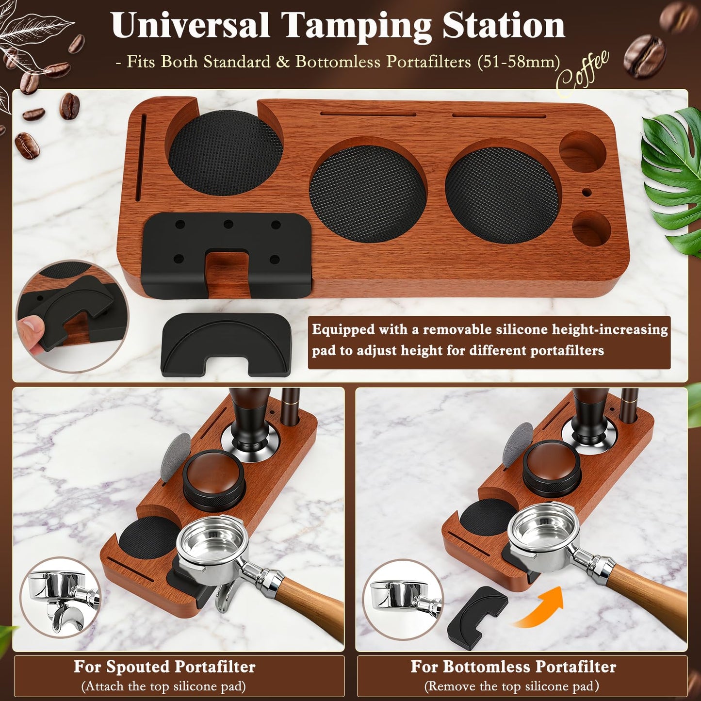 8 PCS Espresso Accessories Kit, 53.3mm Espresso Tamper Kit Coffee Tamper Set with Coffee