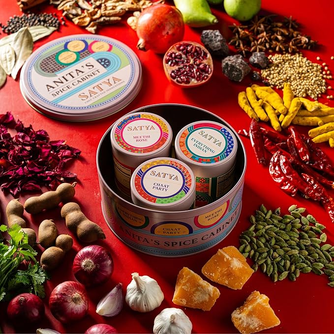 Satya Blends Indian Spices Set of 3 - Everything Indian, Chaat Powder and Meethi Rose 3 Pack Vegan, Gluten & Dye Free Low Sodium Seasonings and Spice Gift Set Women Owned Indian Seasoning - 2.5 Oz