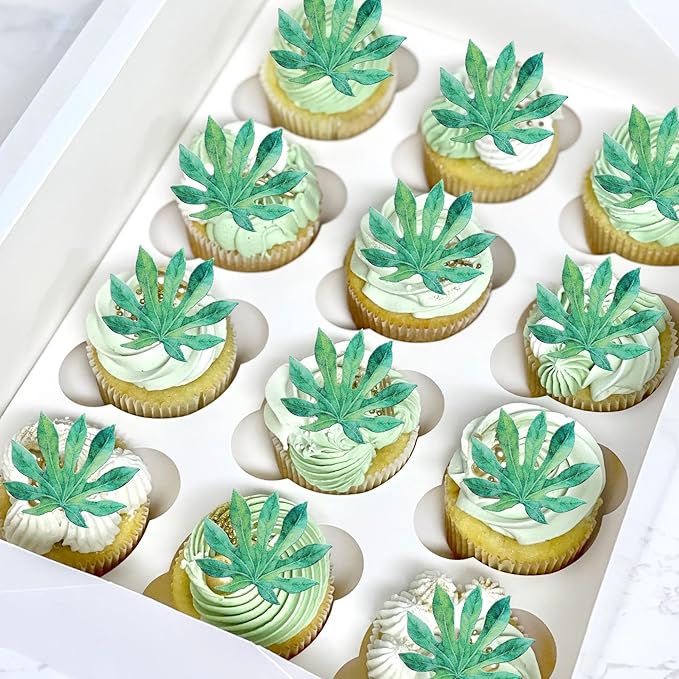 60 PCS Edible Tropical Turtle Leaves Cupcake Toppers Palm Leaves Cupcake Picks Hawaii Luau Party Decorations for Jungle Plant Leaf Summer Tropical Theme Baby Shower Birthday Party Decorations Green
