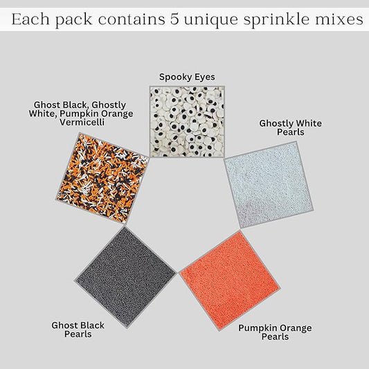 Confect Graveyard Bash Sprinkles ??Edible Mix of Orange, Black Pearls & Jimmies with Candy Eyeballs ??Scary Halloween Sprinkles for Cupcakes, Cookies, Cakes & Spooky Dessert Decoration- 5 Oz