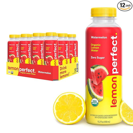 Lemon Perfect Watermelon, Flavored Lemon Water, Organic, Zero Sugar, Healthy Hydration Drinks, 15.2