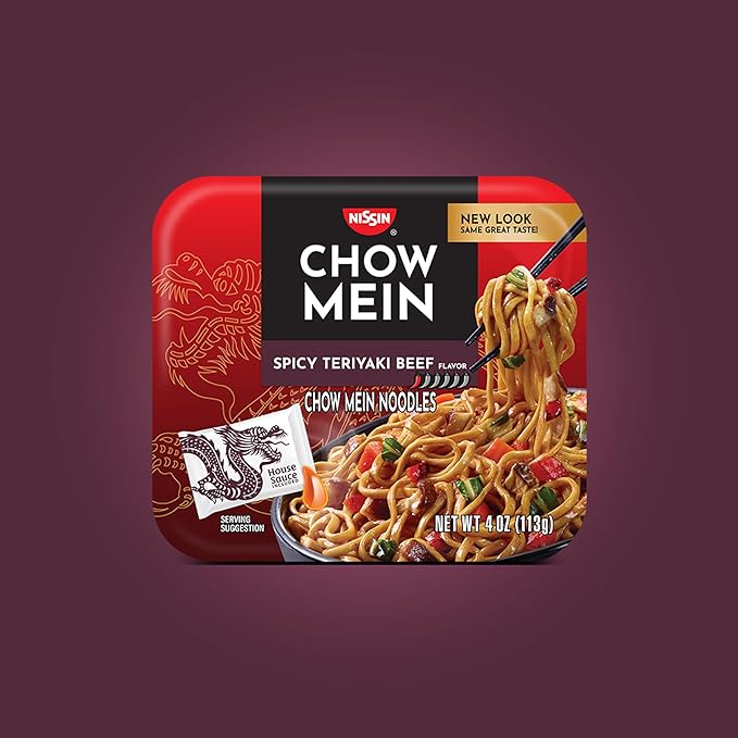 Nissin Chow Mein Noodles, Spicy Teriyaki Beef, 4 Ounce (Pack of 8)