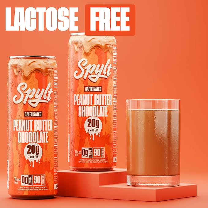 High Protein Peanut Butter Chocolate Milk with 60mg Caffeine & 20g Protein - 90 Calories, Ready to