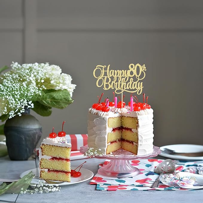 1 Pack Happy 80th Birthday Cake Topper Gold Glitter Number 80 Eighty Years Old Birthday Cake Pick Decoration For 80th Birthday Celebrating Anniversary Party Supplies