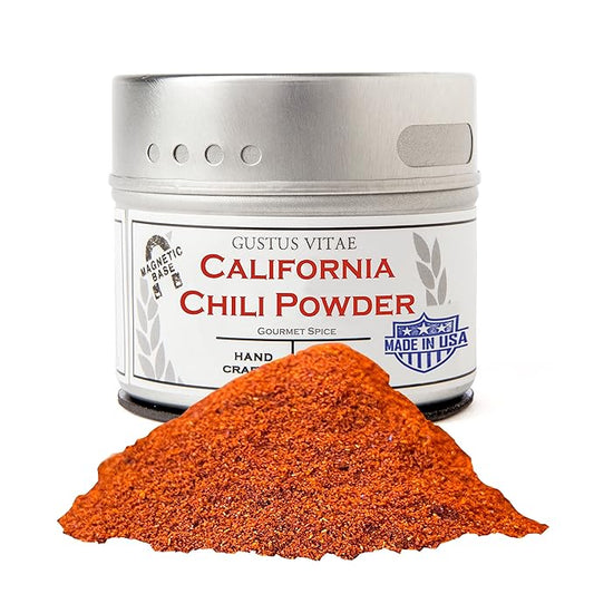 California Chili Powder | Gourmet Spice | All Natural Chili Powder | Non GMO | Handcrafted, Small Batch | Artisanal Seasoning | Made in USA | GLP-1 Friendly | Ultra Premium Spice | Magnetic Tin | Gustus Vitae | #0723