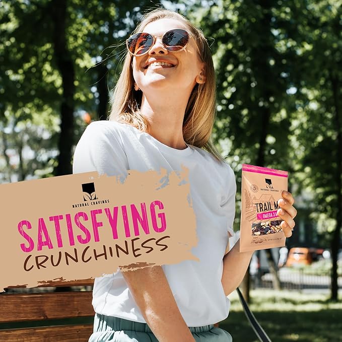 Natural Cravings Trail Mix Snack Dried Fruit Mix & Nuts Mix with Chocolate Chips, Peanuts, Cranberries, Raisins, Walnuts, Tropical Fruits (12 Pack, Omega 3 Mix)