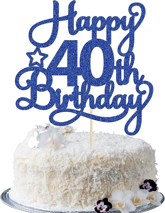 1 Pack Happy 40th Birthday Cake Topper Blue Glitter 40 & Fabulous Cheers to 40 Years Old 40th Birthday Cake Pick for Celebrating 40th Birthday Anniversary Party Cake Decorations Supplies