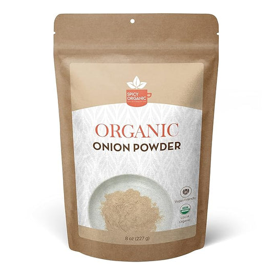 SPICY ORGANIC Onion Powder ??8 oz. ??Certified USDA Organic - Non-GMO - White Onion Powder Seasoning for Dressings, Dips, Casseroles, Meat, Poultry, Baking, Sauces, Gravies, and Flavoring for Snacks
