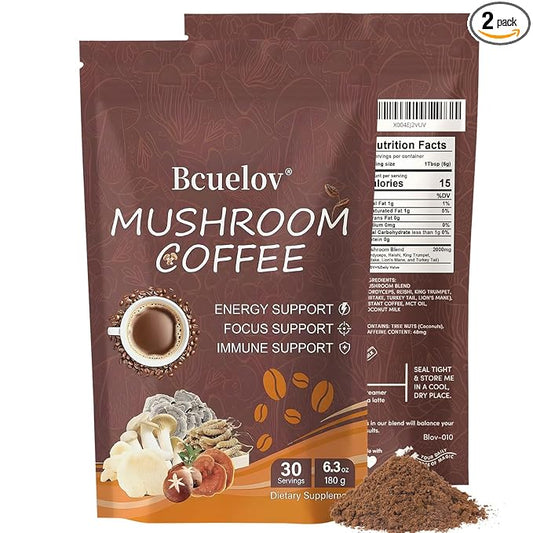 2 Bag Mushroom Coffee, Instant Coffee with 6 Adaptogenic Mushrooms (Lion?™s Mane, Cordyceps