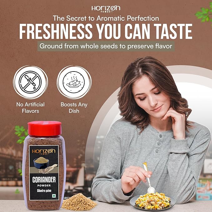 Horizon Foods Premium Red Chili Powder - 200g Indian Spice Blend for Tikka Masala Sauce, Mexican Oregano & Mixed Vegetables. Perfect Seasoning with Guajillo Chiles & Ancho Chili Flakes in Your Indian Spice Box (100g, Coriander Powder)