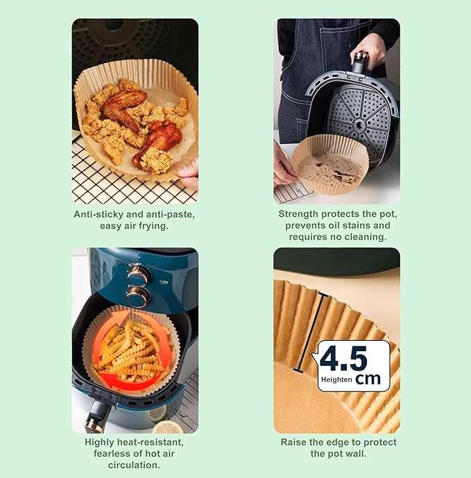 Air Fryer Liners,Disposable Airfryer Paper Liners,Non-Stick Oil-proof Water-proof for Easy Cleanup, Great for Oven, Pans & Baking,8??Round for 4-8 qt Air Fryer, Steamer, Roasting,Microwave,120 Pcs