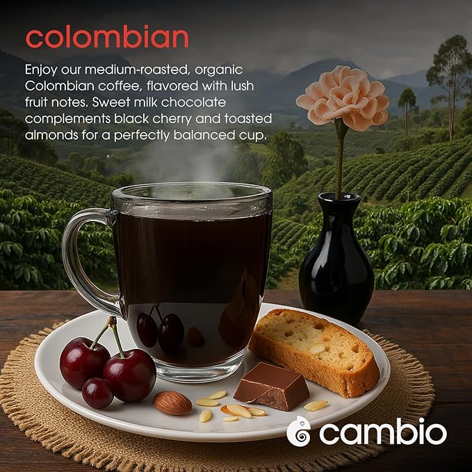 Cambio Roasters Colombian Organic Coffee K Cups for Keurig, Medium Roast Coffee K-Cup, Only Aluminum Keurig K Cups with Organic Beans, More Flavor & Longer Lasting Freshness, Medium Roast, 10 count