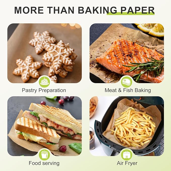 9 x 13 IN Parchment Paper for Baking, 200 Pre-cut Non-stick Brown Parchment Paper, Versatile Sheets Suitable for Baking Sheets, Shortening, Cooking, Grilling, Air Fryers, Ovens, Steamers, or More