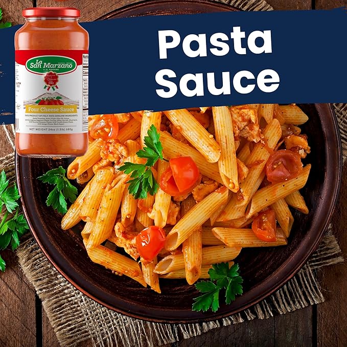La San Marzano Four Cheese Sauce, 24 oz, Pasta Sauce Made in Italy, All Purpose Tomato Premium Quality, All Natural, Non GMO, Gluten Free