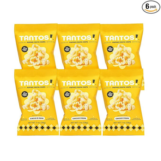 Tantos! Puffed Pasta Chips ??Healthy Pasta Snack by Top Chef Joe Sasto ??Plant-Based, Low Calorie, Crunchy Chips ??Variety Pack ??Marinara, Pesto, Cacio e Pepe, Classico ??Gourmet Bold Flavors (1 oz 6 Pack, Cacio e Pepe)