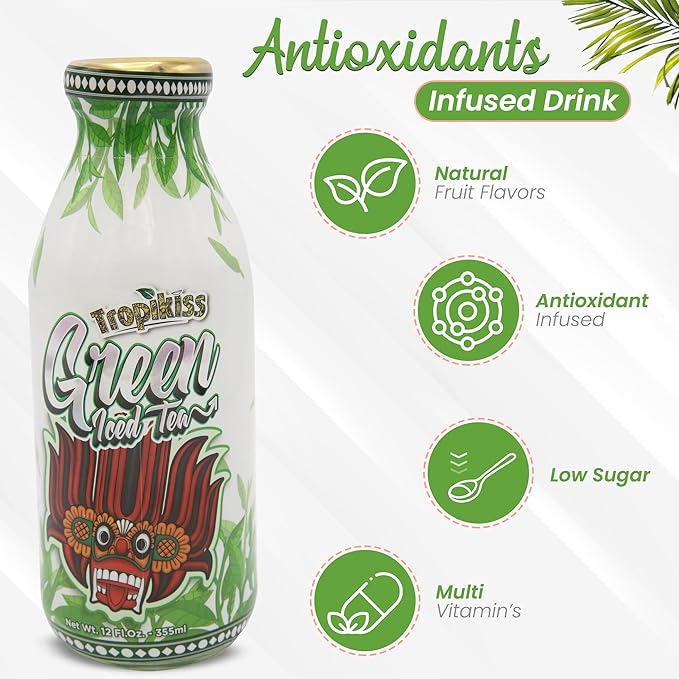 Tropikiss 12-Pack Green Iced Tea – Antioxidant-Rich Refreshing Drink | Natural Bottled Ice Tea | Healthy & Flavorful Beverage