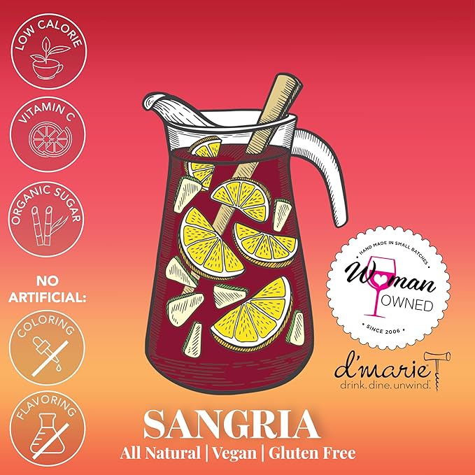 Frozen Cocktail Drink Mix Sangria - Makes 10 Wine Slushies - Drink Powder Pouches for Alcohol - All Natural Low Sugar Mixer, No Blender Needed
