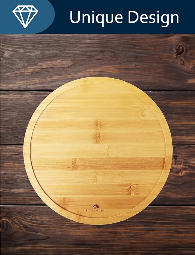 RoyalHouse Bamboo Round Cheese Board and 4 Knives Set with Slide-Out Cutlery Drawer - Charcuterie Boards Set - House Warming Gifts New Home, Wedding Gifts for Couple 2025, Bridal Shower Gifts