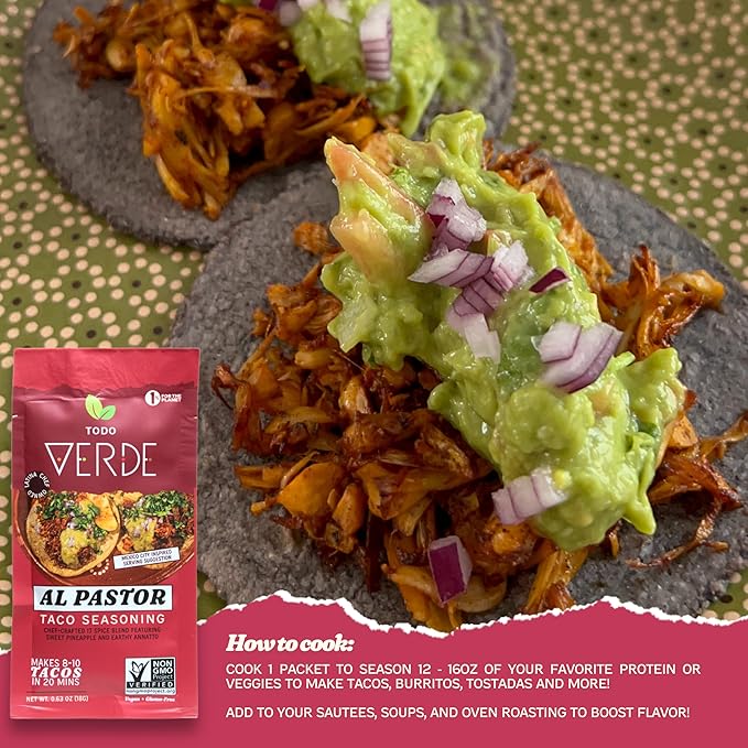 Al Pastor Healthy Taco Seasoning Packets - Todo Verde Mexican Seasoning Mix | Chef Curated Taco Blends with Sweet Pineapple & Black Garlic | Vegan, Gluten Free, Preservative Free (6 Pack)