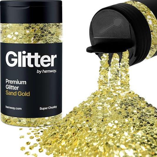 Hemway Premium Glitter Shaker - Sand Gold | 115g Super Chunky Metallic Flake Sequins for Resin & Epoxy Crafts | Craft Supplies for Tumblers, Festival, Art