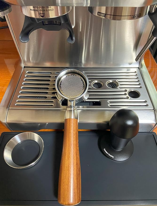 51mm Bottomless Portafilter Fits DeLonghi EC680 and EC685 Espresso Machine Stainless Steel Naked Portafilter Along with Double Shot Filter Basket Coffee Bottomless Handle-Wooden