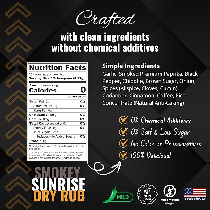 Shake to Elevate - Smokey Sunrise No Salt BBQ Dry Rub | No Salt Seasoning | Heart Healthy | Diet Friendly | 0% Chemical Additives | 0% Preservatives or Color | All Natural Ingredient & Listed | Seriously Delicious Spice Blend (Standard Shaker 8.4floz)