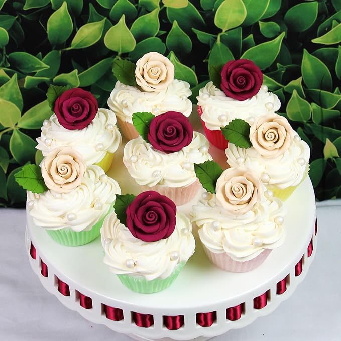Global Sugar Art Premium Edible Roses, Burgundy, Unwired, Medium 1.5 inches, 12 Count by Chef Alan Tetreault