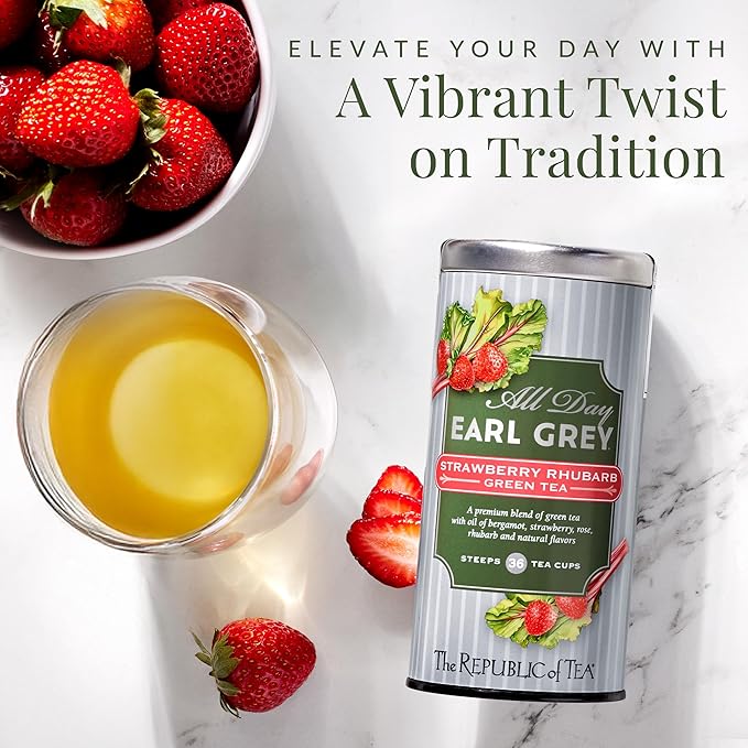 The Republic of Tea ??All Day Earl Greyì§?Strawberry Rhubarb Green Tea, Naturally Caffeinated, 36 Tea Bags