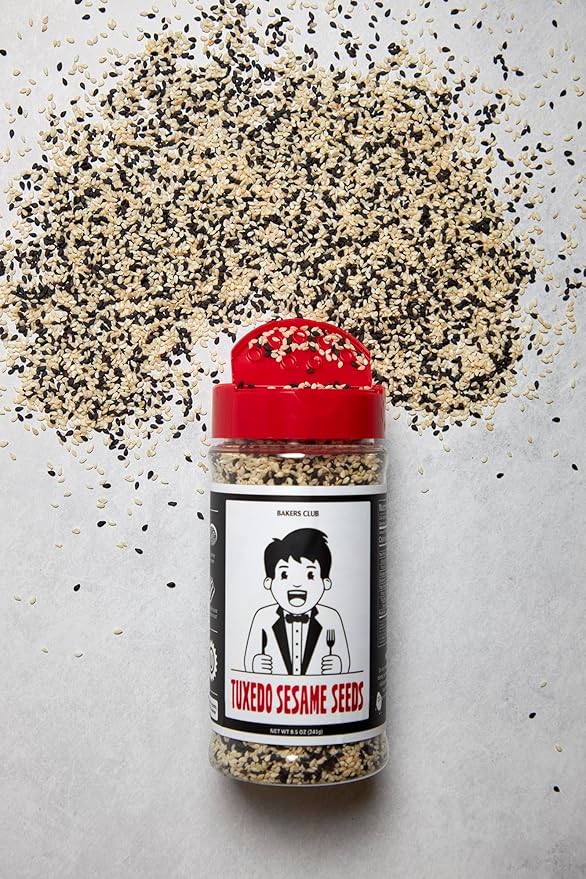 Bakers Club 8.5oz Mixed Black and White Sesame Seeds - Tuxedo blend for Sushi, Tuna, Stir Fry, Bread, Poke Bowls - Kosher, Gluten Free, Rich in Sesame Oil - Ideal for Toasting, Cooking, Baking