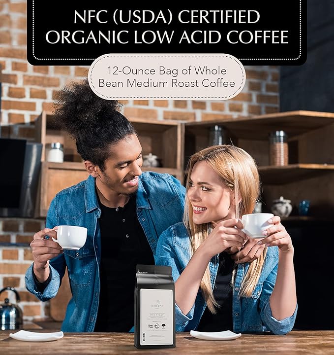 Lifeboost Coffee Half Caff Ground Coffee - Low Acid Single Origin USDA Organic Coffee - Non-GMO Ground Coffee Third Party Tested For Mycotoxins & Pesticides - 12 Ounces