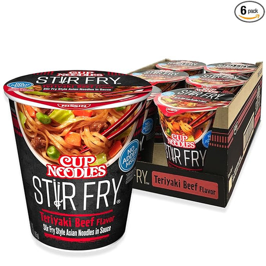 Nissin Cup Noodles Stir Fry Noodles in Sauce, Teriyaki Beef, 3 Ounce (Pack of 6)