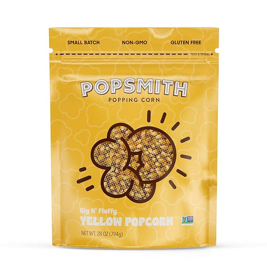Popsmith - 28oz Pouch Yellow Popcorn Kernels for Popping - Grown in USA, Non-GMO, Vegan, and All-Natural - Unpopped Popcorn Kernels for Stovetop Popcorn Machine